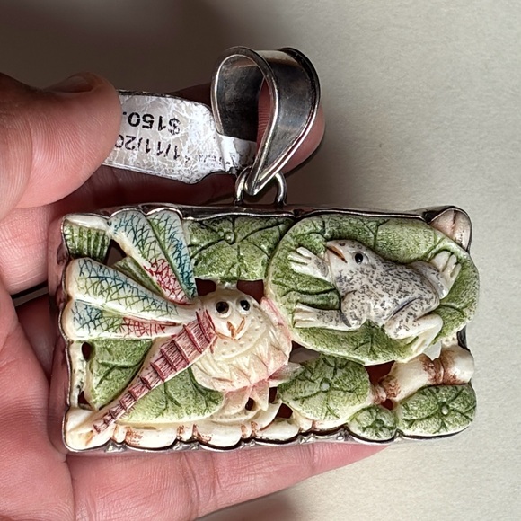 Vintage Sterling Silver Ivory Pendant - Picture 7 of 10